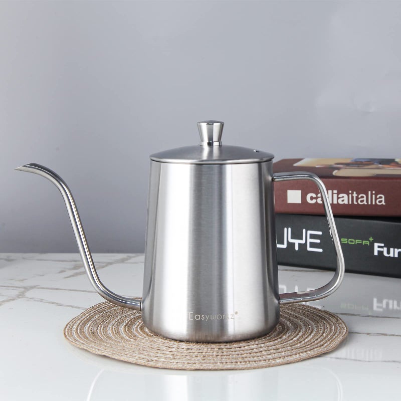 Easyworkz Gage Gooseneck Pour Over Coffee Kettle 12 oz Stainless Steel Hand Drip Long Narrow Spout, Silver - Image 4